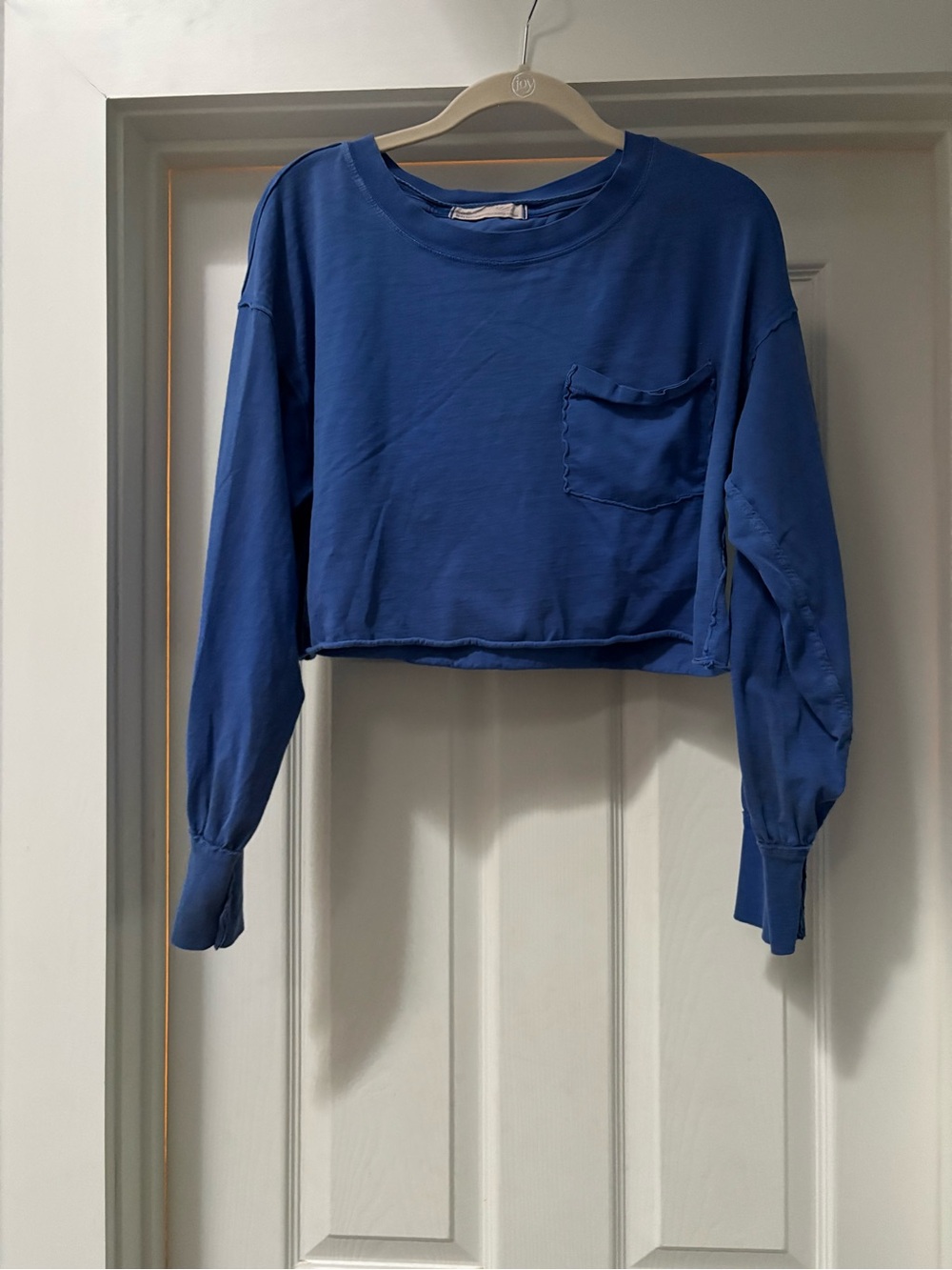 We The Free Royal Blue Cropped Long-Sleeve Pocket Top